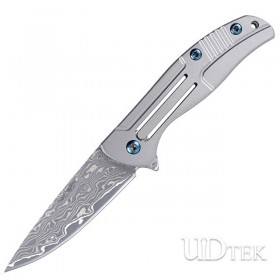Damascus Steel Folding Knife Outdoor Portable Keychain Titanium Unlocked Gift Hardware Gadgets Spot UD22TL012